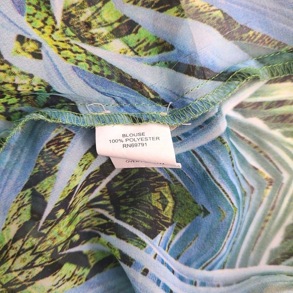 Fig & Flower Tropical Blouse 1X Sheer Floral Palm Print Boho Tunic - Picture 5 of 5
